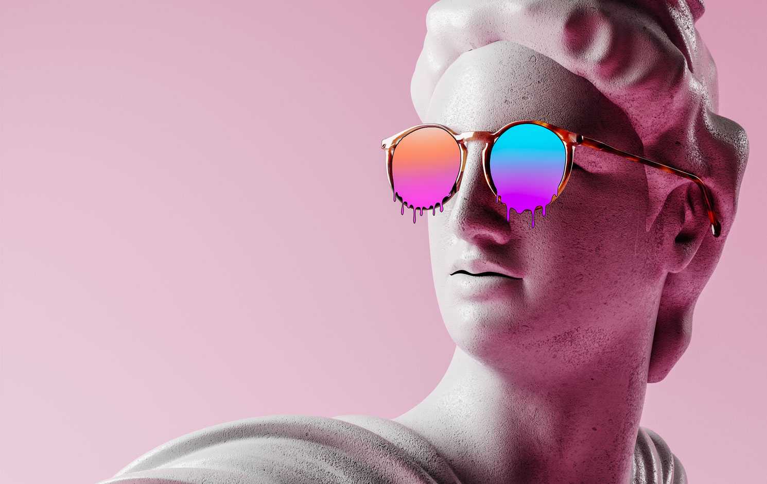 immagine dell'agenzia media tools roma che rappresenta una statua classica con occhiali da sole illustrati